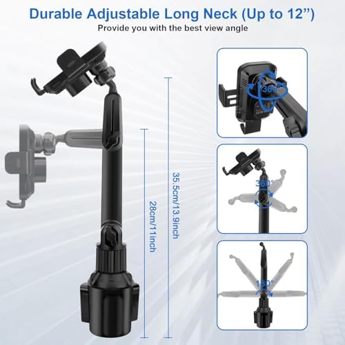 Transform Your Commute with the 2-in-1 Wireless Car Cup Holder Charger: 15 W Fast Charging Auto-Clamping Mount with 13-Inch Adjustable Neck for Enhanced Visibility – Universal Fit for i Phone & Samsung Devices – Securely Power Your Phone While Driving!