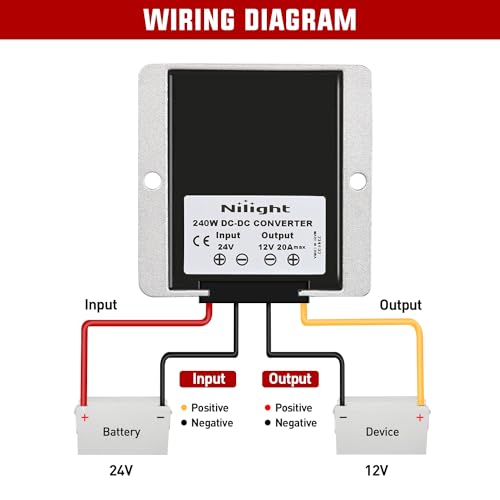 Nilight 48 V to 12 V Waterproof DC Voltage Converter – High-Efficiency 240 W Regulator for Golf Carts & Electric Scooters – Reliable Step-Down Power Supply with Overcurrent Protection and Easy Installation for Enhanced Energy Performance