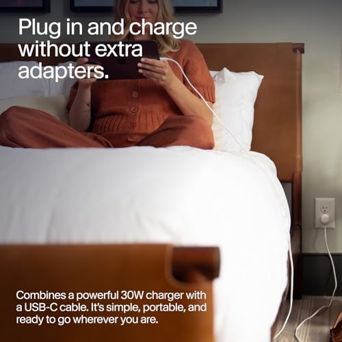 Twelve South Power Cord 30 W USB-C Fast Charger with 4 ft Tangle-Free Cable and Compact Wall Adapter – Universal Compatibility for i Phone, i Pad, Samsung, Mac Book Air & More – Sleek Slate Design for Home & Travel Efficiency