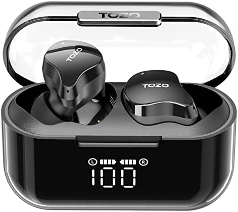 TOZO T18 True Wireless Earbuds with Bluetooth 5.3 – IPX8 Waterproof Noise-Canceling Headphones with Smart LED Case, Customizable Sound via 32 EQ Settings, Extended Battery Life for Sports & Daily Activities, Ultimate Audio Experience