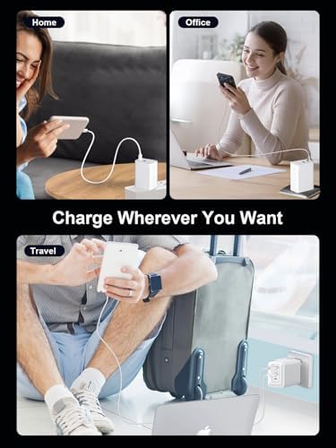 Power Up Anywhere: 65 W Ga N USB-C Charger Block with Dual Port Fast Charging – Compact & Foldable Adapter for Mac Book Pro/Air, i Phone 8-16, i Pad Pro/Air, Apple Watch, Galaxy S20-24 & More – Ultimate Compatibility & Efficiency!
