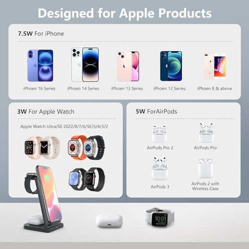 Revolutionary 3-in-1 Wireless Charging Station for Apple Devices – Ultra-Fast i Phone 16-11 Pro Max, Apple Watch, and Air Pods Dock – Sleek Design & Enhanced Safety Features for Effortless Power Management – Perfect Charging Solution for Modern Apple Enthusiasts (White)