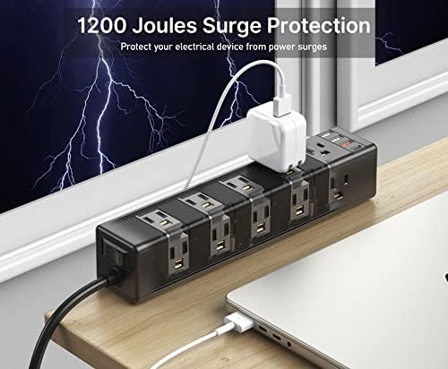 CCCEI 15-Outlet Desk Clamp Power Strip – Ultimate Surge Protector with Fast Charging USB Ports, 6 FT Flat Plug for Enhanced Accessibility, Compatible with 1.6-Inch Tabletops, Sleek Black Design for Modern Workspaces