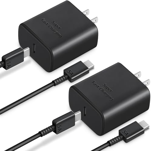 Dual Pack 45 W USB-C Fast Charger with 6 FT Type C Cable – Optimal Charging Solution for Samsung Galaxy S24/S23/S22 Series – High-Efficiency Charger Block for Rapid Power Delivery and Enhanced Device Compatibility – Ideal for Home and Travel