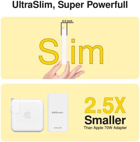 EZQuest Ultra Slim 70 W Ga N II Dual USB-C PD Wall Charger – High-Efficiency Fast Charging with Intelligent Power Allocation – Compact & Foldable Design Perfect for Travel and Home Use – Enhanced Safety Features with Over-Voltage Protection – Sleek Black Finish for Modern Aesthetic and Universal Device Compatibility – Your Ultimate Charging Solution for Smartphones, Tablets, and Laptops