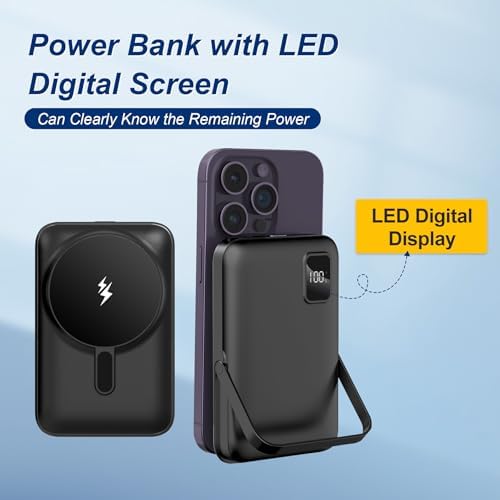 Magnetic Wireless Power Bank 10,000 m Ah with Foldable Stand: Fast Charging Battery Pack for i Phone 12-16 Series – Compact Travel Essential with LED Display and Enhanced Compatibility for Business and Leisure Use