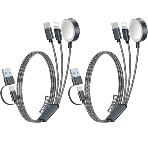 Ultimate 2-Pack Fast Charging Cable Set: Versatile USB A/Type C/Lightning Cables for Quick Charging of Apple Watch & i Phone, 4 FT Length for Seamless Travel Compatibility with i Phone 11-16, i Pad, Apple Watch Ultra & SE, Durable Multi-Device Solution for Enhanced Power Efficiency and Convenience