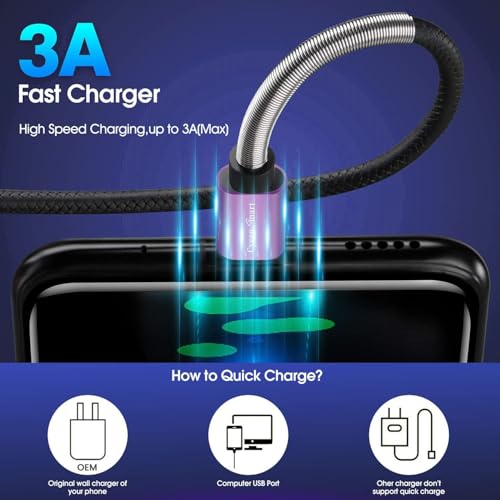 Cyven Premium 10 ft USB C Fast Charging Cable – 3-Pack High-Speed Type C Charger for Android Devices, Compatible with Samsung Galaxy S10, S9, S8 Plus – Enhanced Durability and Flexibility for Everyday Use