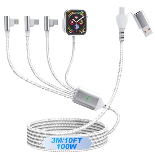 Revolutionary 4-in-2 Multi-Device Charging Cable: 100 W High-Speed USB-C Power Hub for i Phone, Apple Watch, i Pad, and Galaxy – 10 ft Length with Ergonomic 90-Degree Connector for Effortless Travel and Clutter-Free Charging – Your All-in-One Solution for Dynamic Tech Users!