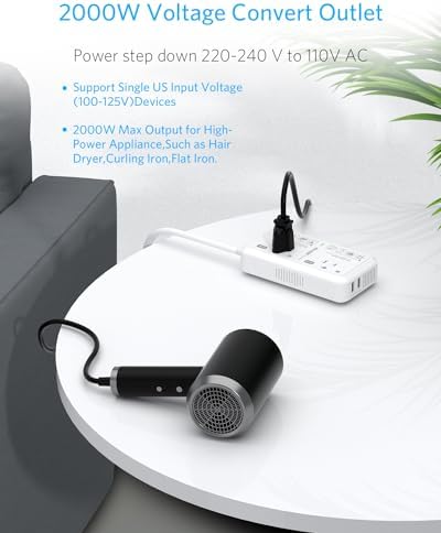 Universal Travel Voltage Converter with Dual USB Ports – 2000 W Adapter for Hair Dryers & Curling Irons – EU/UK/AUS Plug Compatibility for Hassle-Free Global Travel – Compact and Durable Design for On-the-Go Charging