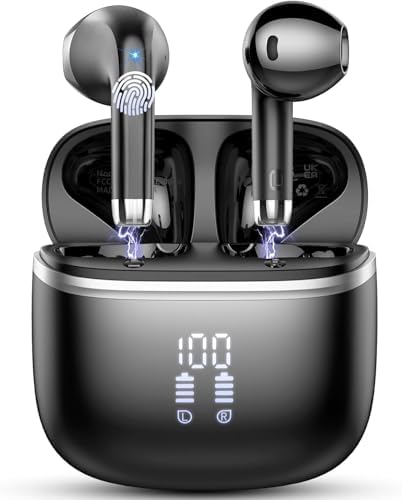 HOIFA Bluetooth 5.4 Wireless Earbuds – Immersive Deep Bass Audio with Advanced ENC Noise Cancellation for Crystal-Clear Conversations – Up to 40 Hours of Playtime with Rapid Charging – IPX7 Waterproof for Active Lifestyles – Ergonomically Crafted for Ultimate Comfort – Compatible with Android & i OS for Flawless Connectivity