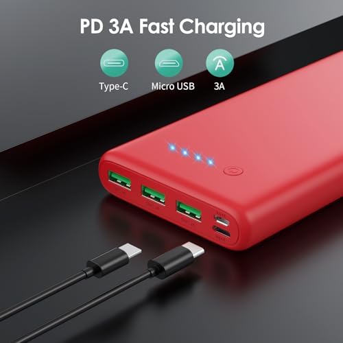 Ultra-High Capacity 40800 m Ah Portable Charger with Built-In Cables – 25 W PD USB C Fast Charging Power Bank – 5 Outputs & Dual Input for i Phone 16/15/14/13 & Samsung S23 – Stylish Pink Design for On-the-Go Charging Solutions