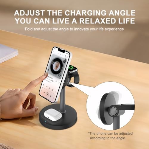 2025 Premium 3-in-1 Wireless Charging Station for i Phone 16/15/14/13/12, Apple Watch 9/Ultra 2, and Air Pods | 20 W Fast Charger with Mag-Safe Alignment, Sleek Black Bedside Dock for Enhanced Device Organization and Efficiency