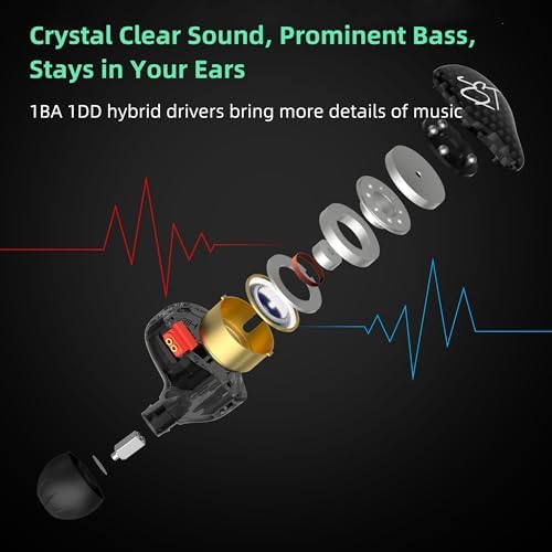 YINYOO KZ ZST Colorful Hybrid In-Ear Earphones – 1 BA + 1 DD Hi-Fi Wired Gaming Headset with Noise Isolation for Superior Audio Clarity – Stylish, Ergonomic Design for Enhanced Comfort and Compatibility