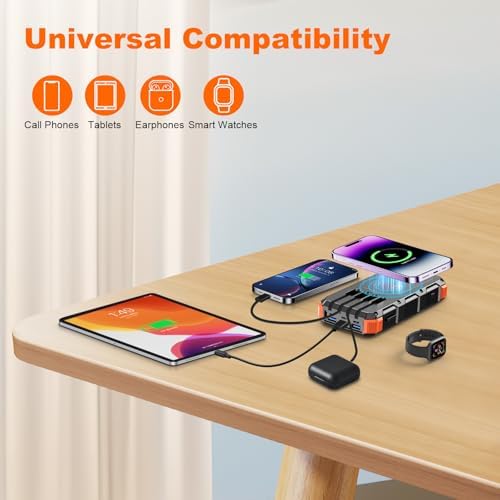 Ultimate 49,800 m Ah Solar Power Bank – Wireless Fast Charging with QC 3.0, 8 Outputs & 4 Inputs, Emergency SOS Flashlight – Durable Outdoor Charger for All Mobile Devices in Bold Orange – Ideal for Camping, Hiking & Travel