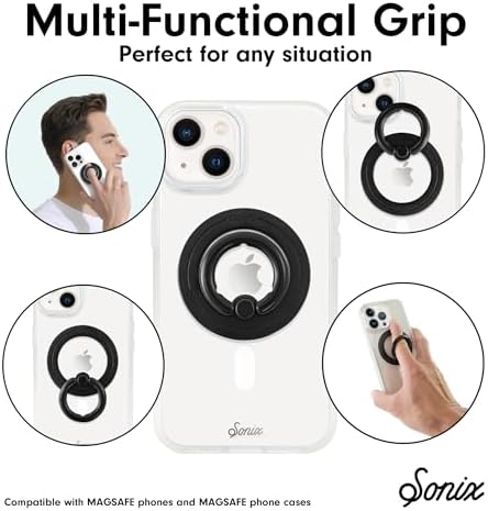 Elevate Your i Phone Experience with the Sonix Magnetic Phone Grip – Stylish Rhinestone Ring Holder for i Phone 12, 13, 14, 15 Series – Effortless 360° Rotation and Secure Mag Safe Compatibility – Sleek Silver/Clear Design for Ultimate Functionality and Fashion