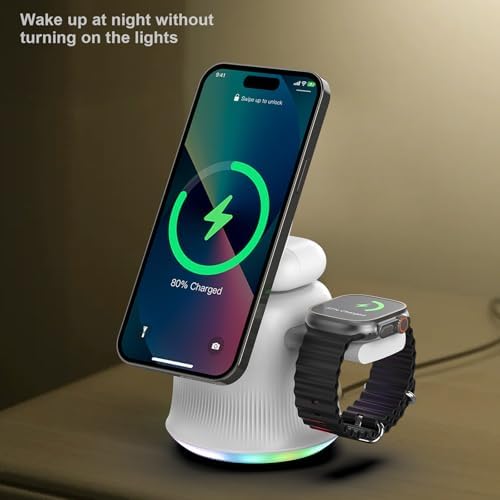 3-in-1 Fast Wireless Charging Station for Apple Devices – Efficiently Charge i Phone 15/14/13/12/16, Apple Watch & Air Pods Simultaneously – 15 W Magnetic Power, Sleek & Portable Design for Home & Travel – Ultimate Solution for Apple Enthusiasts