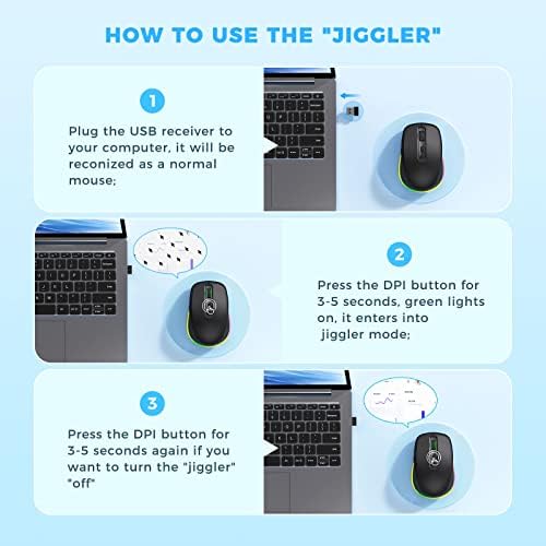 PEIOUS Rechargeable Wireless Mouse with LED – Innovative Jiggler Technology to Keep Your Computer Awake – Sleek Black Design for Optimal Comfort and Productivity