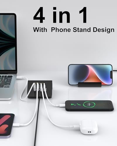 WUKUR Ga N USB C 4-Port Fast Charging Hub – High-Efficiency Multi-Device Charger for Mac Book, i Phone 14/13/12, i Pad, Samsung Galaxy & Google Pixel – Compact, Durable Design with Advanced Safety Features for Optimal Power Management and Clutter-Free Charging Experience