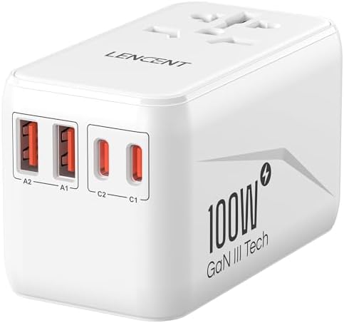 LENCENT 20 W Fast Charging Universal Travel Adapter – Compact International Power Converter with Dual USB and USB Type-C Ports – Ultimate Solution for Worldwide Device Charging in USA, UK, EU, and AUS (Black) – Reliable and Safe Charging for Global Explorers