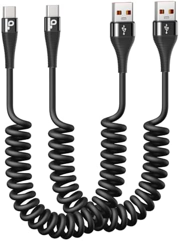 Coiled USB C to USB C Charger Cable 2-Pack (3 FT) – Fast Charging for i Phone 16/15/15 Pro/15 Plus/15 Pro Max & Samsung Galaxy S23 – Tangle-Free Design for Effortless Use in Car or Home – Durable, Flexible Power Solution for All USB C Devices
