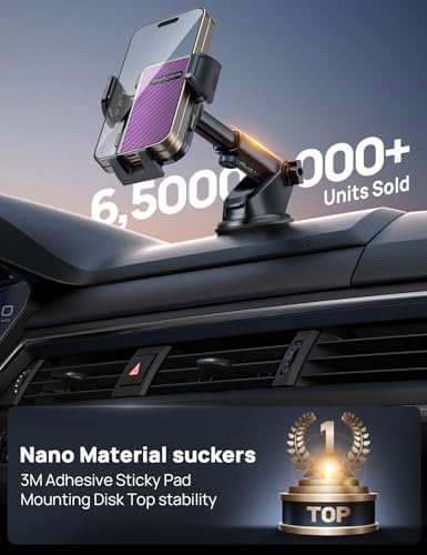 Ultimate Adjustable Windshield Phone Mount for Cars – Military-Grade Suction Cup Holder with Vent Hook, 360° Rotatable Design, Non-Slip Silicone Carbon Fiber for All Smartphone Models – Enhance Your Driving Safety & Hands-Free Convenience