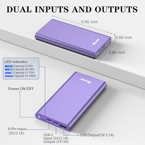 BONAI 12,000 m Ah Portable Power Bank – Ultra-Fast Charging with Dual USB-C Ports for i Phone 15/14/13/12, Galaxy Android, and i Pad – Sleek, Lightweight Design for On-the-Go Convenience and Enhanced Device Compatibility