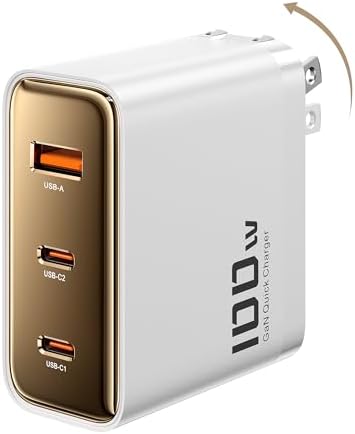 100 W Ga N USB-C Power Charger – High-Speed Multi-Device Charging Hub for Mac Book Pro, Dell XPS, i Pad Pro, i Phone 16/15/14 & Samsung Galaxy S24/S23 Ultra – Compact, Safe, and Efficient Power Solution for Home and Office