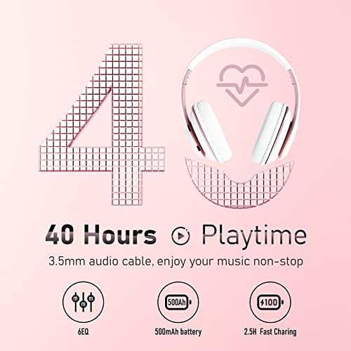Experience Superior Sound with Falebare Wireless Over-Ear Headphones – Chic White & Rose Gold Design, 40-Hour Playtime, 6 Custom EQ Modes, Effortlessly Foldable for Travel, Built-In Microphone for Clear Calls, Plus TF/FM Radio Functionality for Complete Audio Versatility on Any Device. Perfect for Music Enthusiasts and Professionals Alike.