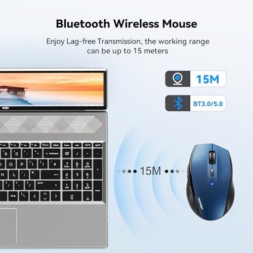 TECKNET Bluetooth Wireless Mouse – Ergonomic 4800 DPI Precision with 6 Adjustable Settings, Long-Lasting 2-Year Battery, and 6 Functional Buttons for Laptops & Windows – Sleek Grey Design for Enhanced Comfort and Productivity
