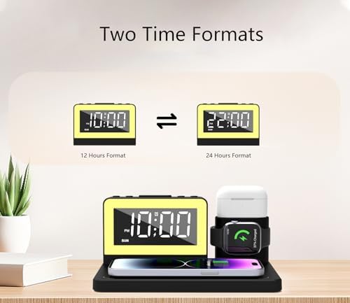 Revolutionize Your Charging Routine with the 7-in-1 Wireless Fast Charging Station – All-in-One Alarm Clock Dock for i Phone, Samsung Galaxy, Apple Watch & Air Pods – Enhanced Speed, Sleek Design, and Safety Features for Ultimate Convenience