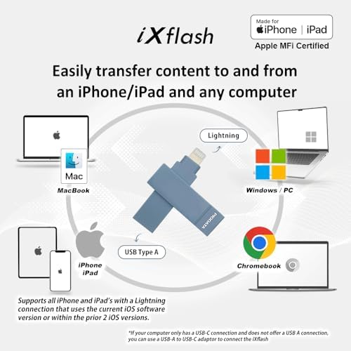 Revolutionize Your Storage with the i Xflash 256 GB Lightning Flash Drive – Apple MFi Certified USB 3.1 for i Phone & i Pad – Fast Data Transfer, Versatile Compatibility with Windows/Mac, Perfect for Hi-Res Audio and Media Backup