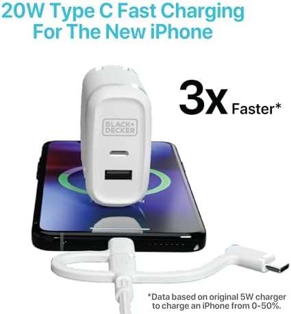 BLACK+DECKER 38 W Dual-Port Fast Charging Wall Adapter – Compact USB-C & Type C Quick Charge Power Supply with Qualcomm QC 3.0 – Perfect for Home, Office & Travel – Versatile PD Charger for Smartphones, Tablets & More