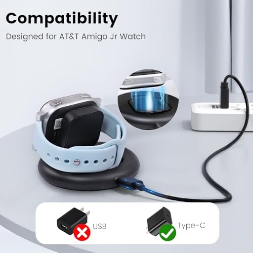 AT&T Amigo Jr Smartwatch Magnetic Charging Dock – Portable Foldable Stand with 3.12 ft Type-C Cable for Rapid Charging and Secure Smartwatch Power Solutions