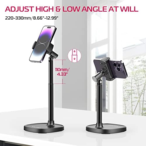 ULANZI Cell Phone Stand Mount for Desk, Vijim HP004 Adjustable Height & Angle Phone Holder, 360 Degree Rotating Desktop Phone Stand Compatible with iPhone, Samsung and All Phones – Enhanced Compatibility and Speed