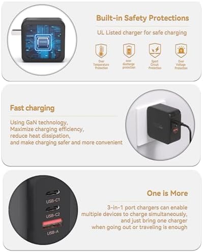 100 W Ga N Fast Charger – 3-Port USB C Wall Adapter with Intelligent Power Distribution for Ultimate Device Compatibility – Rapid Charging for Mac Book, i Phone 15, Galaxy S23 Ultra & More – Compact Design for Travel Efficiency – Overcharge & Overheat Protection