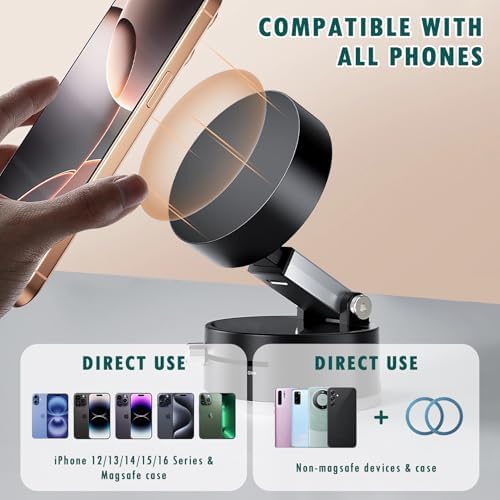 Innovative Magnetic Suction Cup Holder for Smartphones – Adjustable 360° Rotatable Phone Mount with Dual Vacuum & Magnetic Adsorption for Ultimate Stability – Secure & Convenient Driving Accessory for All Devices – Foldable Design for Easy Storage & Hands-Free Navigation