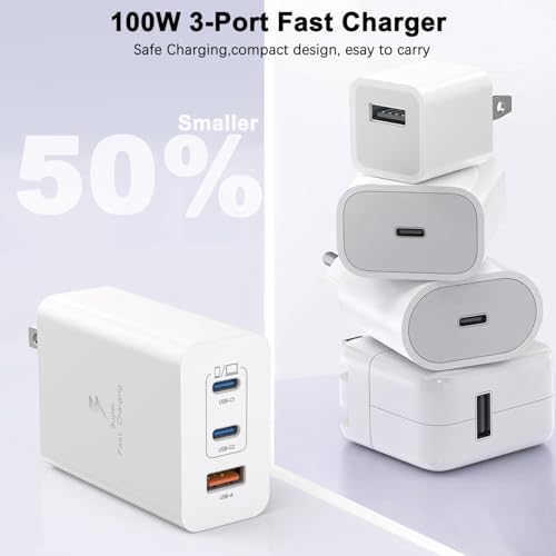 Unleash Rapid Charging with the 100 W Dual-Pack USB-C Fast Charger Block – 3-Port Ga N Wall Adapter for Mac Book Pro/Air, i Pad Pro/Air/Mini, i Phone 16/15 Pro, and Samsung Galaxy S25/S24/S23 – Superior Compatibility, Ultra-Fast Power and Multi-Device Convenience