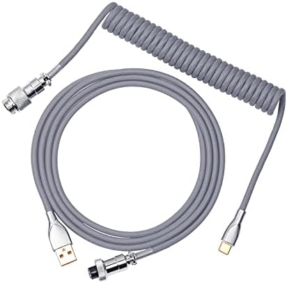 Transform Your Gaming Experience with the EPOMAKER Mix 1.8 m Coiled USB C to USB A TPU Keyboard Cable – Detachable Metal Aviator for Ultimate Customization, Sleek White Design for Enhanced Aesthetics, and Superior Performance for Mechanical Gaming Keyboards
