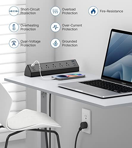 Ultimate Desk Clamp Power Strip with USB C Fast Charging, 40 W Surge Protector for Home and Office, 2 PD 20 W USB C Ports & 3 AC Outlets – Streamline Your Workspace with Enhanced Safety (ETL Listed)