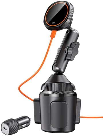 Revolutionize Your Drive with the Qi2 15 W Mag Safe Car Mount Charger – Fast Wireless Charging Phone Holder for i Phone 12-16, Adjustable Cup Holder Design with Advanced Heat Dissipation System, Includes PD Adapter for Optimal Speed and Safety