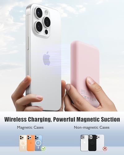 Ultra-Slim 10,000 m Ah Mag Safe Power Bank – 15 W Magnetic Wireless Charger with PD 20 W Fast Charging for i Phone 12-16 Series – Compact Beige Design for Effortless Portability & Simultaneous Dual Device Charging – Includes 22.5 W USB-C Cable for Quick Top-Ups and Hassle-Free Use