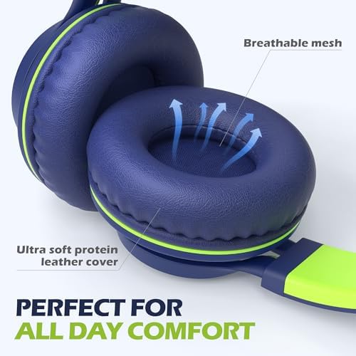Premium AILIHEN C8 Kids Wired Headphones – Foldable On-Ear Design with Adjustable Volume Control and Built-In Microphone for Safe Listening – Perfect for School, Travel, and Home Use (Black/Blue) – Exceptional Sound Quality for Young Audiophiles and Learning Environments