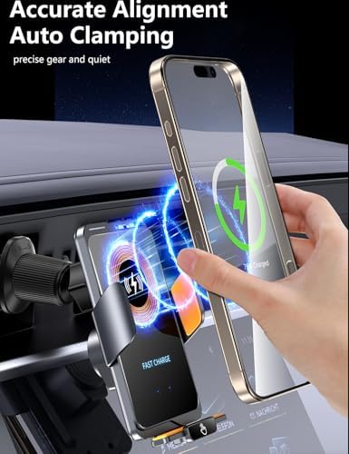 Wireless Car Charger & Phone Mount – 15W Auto-Clamping Air Vent Holder for iPhone 16/15/14, Samsung Galaxy S24/S23/S22, etc，66W High Power with Magnetic Suction Adapter(2025 Model, Black) – Enhanced Compatibility and Speed