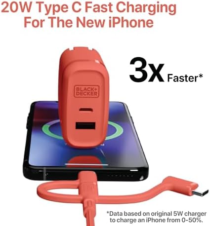 BLACK+DECKER 38 W Dual-Port Fast Charging Wall Adapter – Compact USB-C & Type C Quick Charge Power Supply with Qualcomm QC 3.0 – Perfect for Home, Office & Travel – Versatile PD Charger for Smartphones, Tablets & More