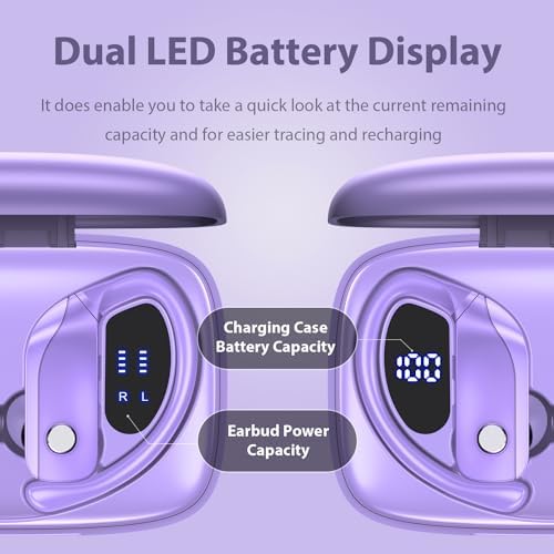 BMANI Bluetooth Wireless Earbuds – 48-Hour Playback Sport Headphones with LED Battery Display, Over-Ear Design & Secure Earhooks, Perfect for Active Lifestyles and Hands-Free Calls, Enhanced Compatibility for Seamless Device Pairing – Ideal for Workouts and Daily Commutes