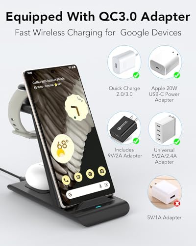 Advanced 3-in-1 Wireless Charging Hub for Google Pixel Devices – Power Up Your Pixel Watch 3/2, Pixel 9 Series, and Buds Pro/2 with Rapid Charging and Enhanced Safety Features – Sleek Multi-Device Organizer for a Tidy Workstation or Nightstand