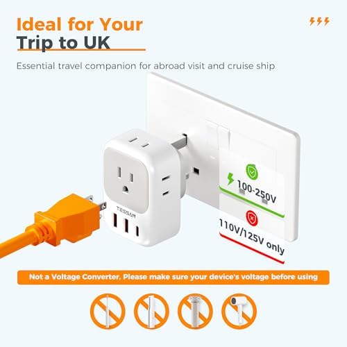 Ultimate European Travel Power Adapter: 4 AC Outlets & 3 Fast Charge USB Ports (1 USB-C PD 20 W) – Compact, Foldable Design for Effortless Connectivity in Spain, France, Germany, Italy, Portugal & Iceland – Versatile Compatibility for All Your Devices