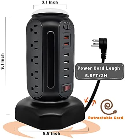 Ultimate Power Strip Tower with 15 Outlets & 6 USB Ports – Surge Protector with Vibrant LED Indicator & Rapid Charge Technology – 6.5 ft Heavy-Duty Extension Cord for Home Office & Entertainment Hub – Versatile Desktop Charging Solution for All Devices