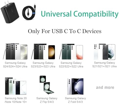 S25 S24 AI-Powered 45 W Super Fast Charger for Samsung Galaxy Devices, Featuring 6.6 FT Charging Cable – Optimal Compatibility and Enhanced Charging Efficiency for S25 Ultra, S24+, S23, Note 20/10 5 G and More
